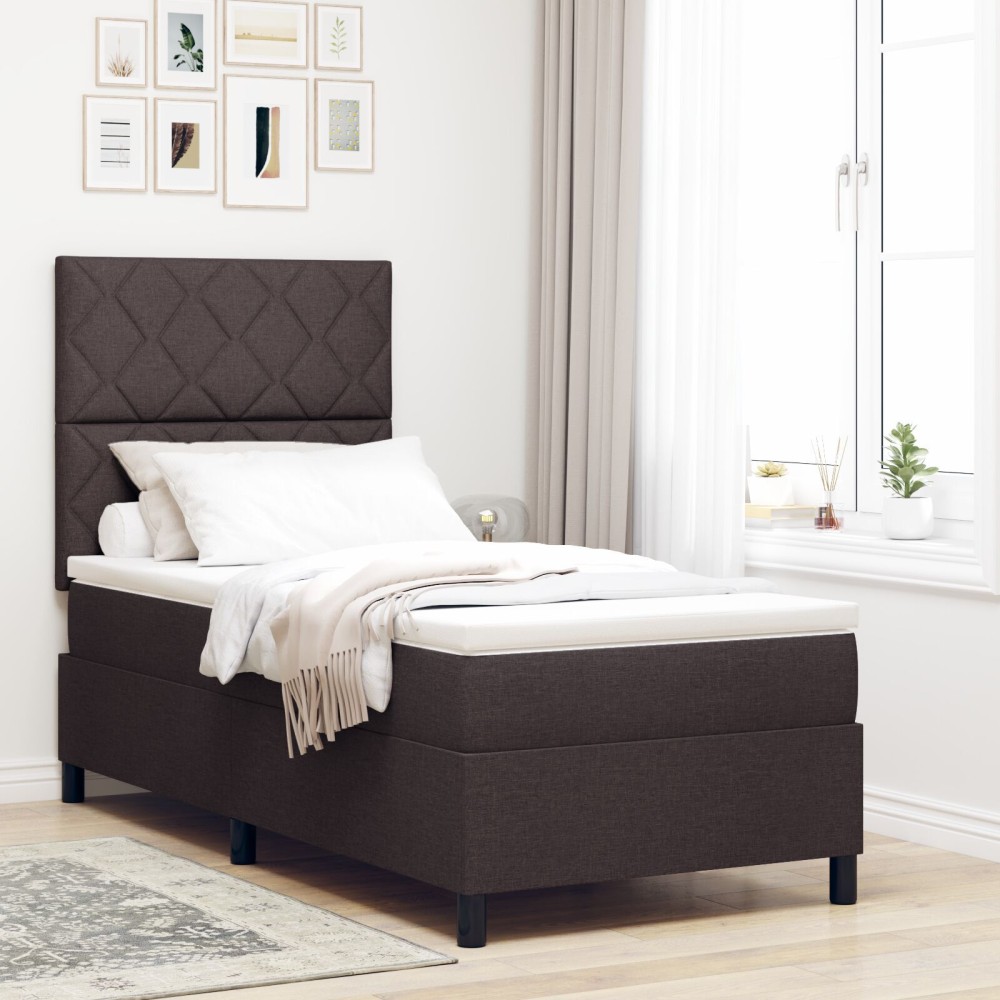 vidaXL Pat cu arcuri cu saltea Maro închis 90 x 200 cm țesătură