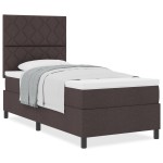 vidaXL Pat cu arcuri cu saltea Maro închis 90 x 200 cm țesătură vidaXL Pat cu arcuri cu saltea Maro închis 90 x 200 cm țesătură