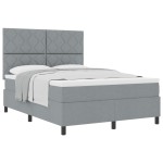 vidaXL Pat cu arcuri cu saltea Gri deschis 140 x 200 cm țesătură vidaXL Pat cu arcuri cu saltea Gri deschis 140 x 200 cm țesătură