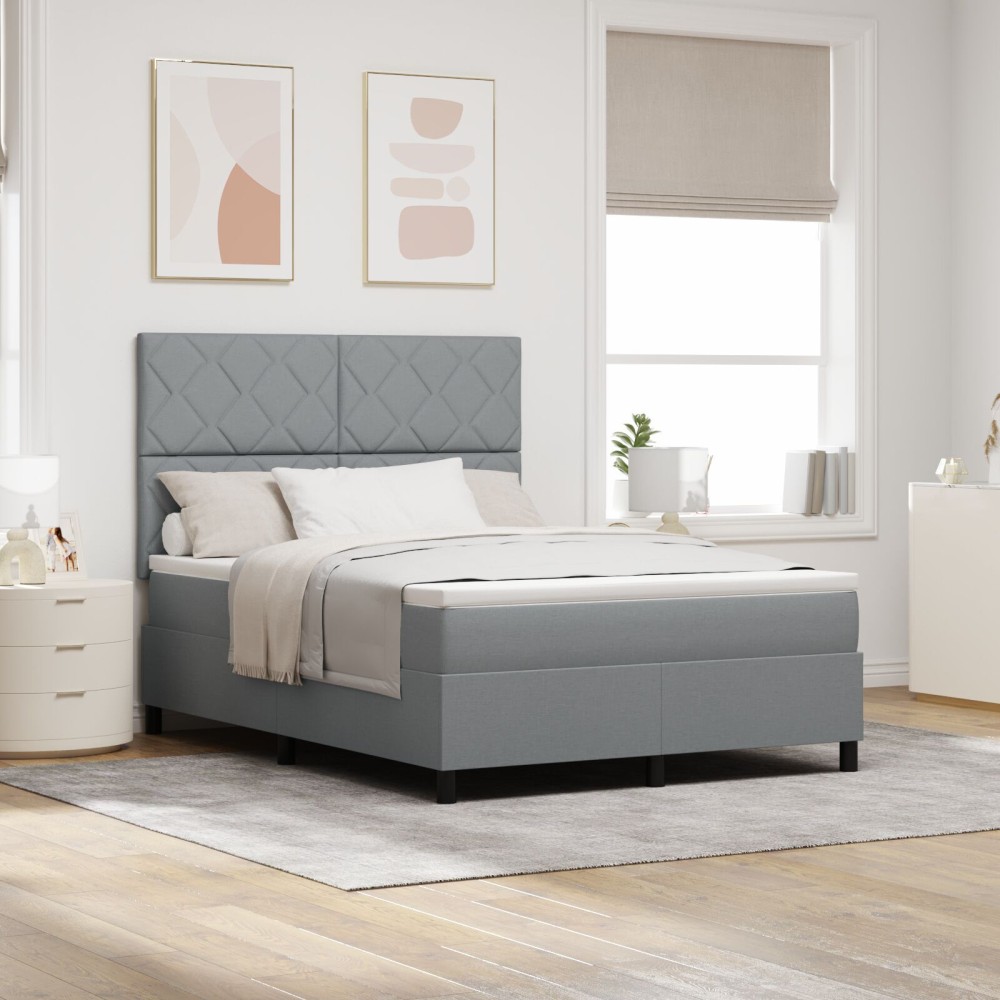 vidaXL Pat cu suport box spring Gri deschis 140x200 cm Țesătură
