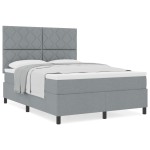 vidaXL Pat cu arcuri cu saltea Gri deschis 140 x 200 cm țesătură vidaXL Pat cu arcuri cu saltea Gri deschis 140 x 200 cm țesătură