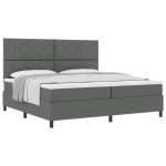 vidaXL Pat cu arcuri cu saltea Gri închis 200 x 200 cm țesătură vidaXL Pat cu arcuri cu saltea Gri închis 200 x 200 cm țesătură