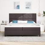 vidaXL Pat cu arcuri cu saltea Maro închis 200 x 200 cm țesătură vidaXL Pat cu arcuri cu saltea Maro închis 200 x 200 cm țesătură