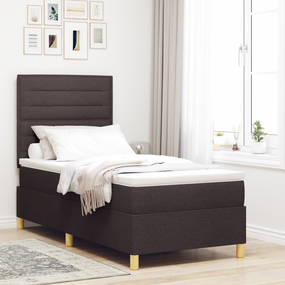 vidaXL Pat cu arcuri cu saltea Maro închis 90 x 200 cm țesătură