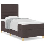 vidaXL Pat cu arcuri cu saltea Maro închis 90 x 200 cm țesătură vidaXL Pat cu arcuri cu saltea Maro închis 90 x 200 cm țesătură