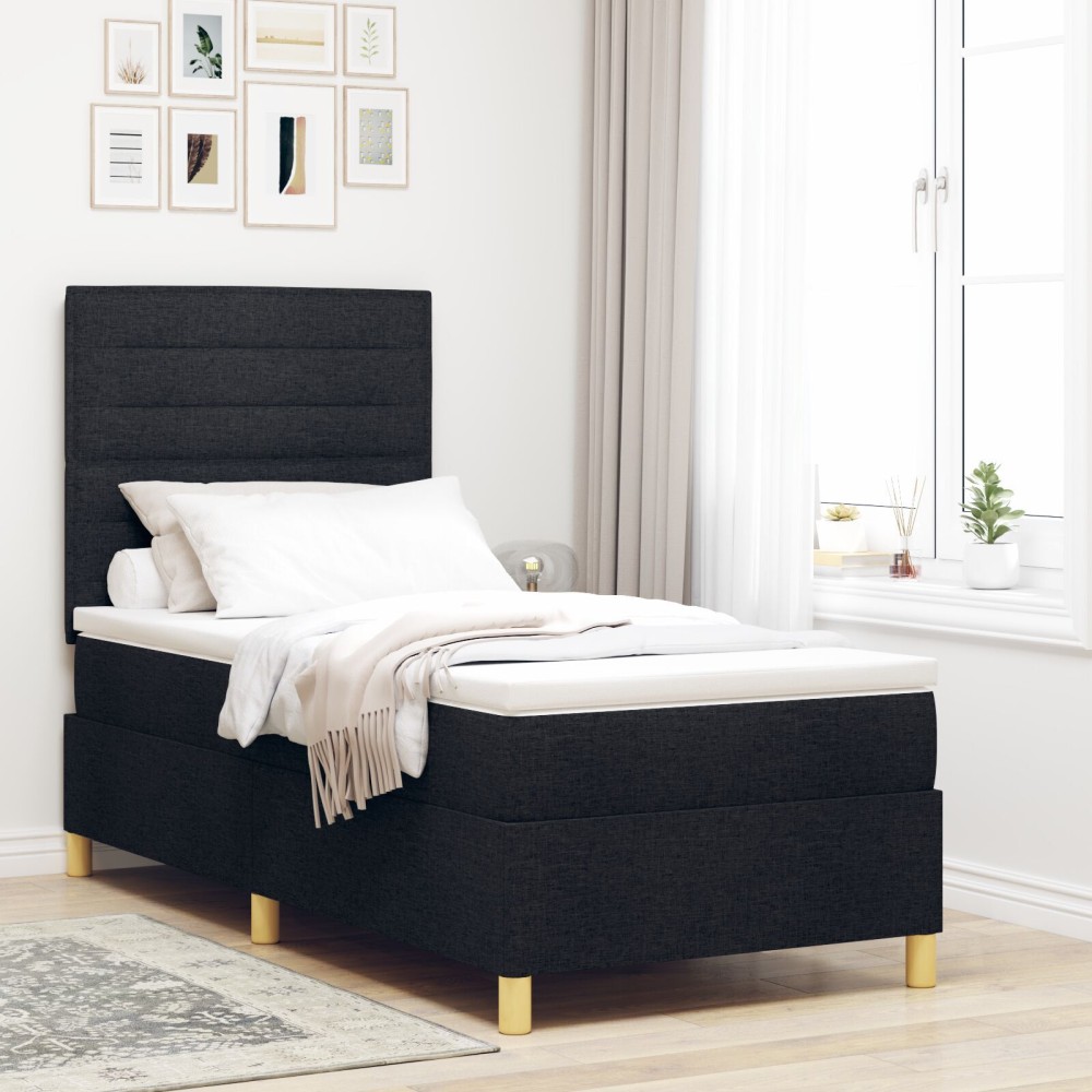 vidaXL Pat cu arcuri cu saltea Negru 100 x 200 cm țesătură
