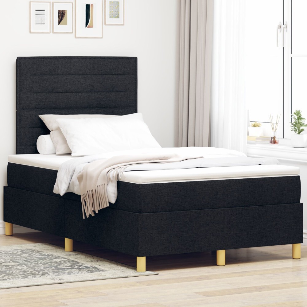 vidaXL Pat cu arcuri cu saltea Negru 120 x 200 cm țesătură