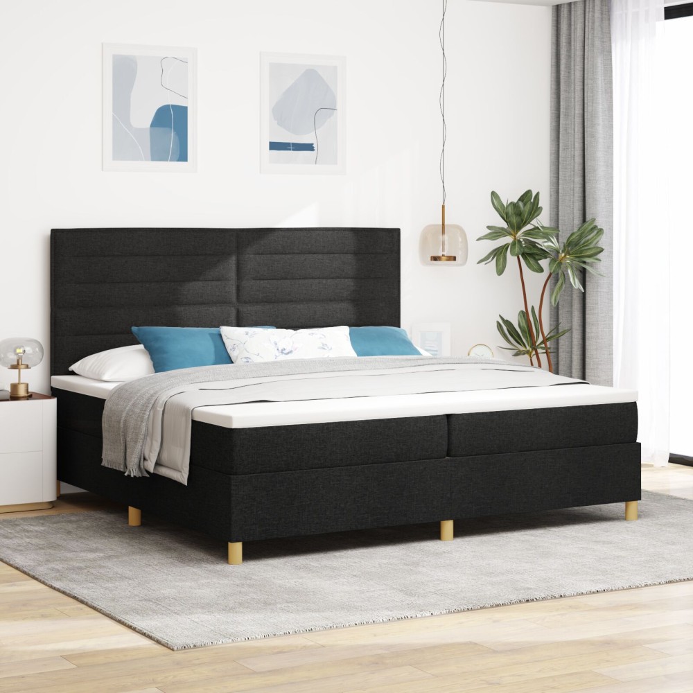 vidaXL Pat cu arcuri cu saltea Negru 200 x 200 cm țesătură