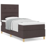 vidaXL Pat cu arcuri cu saltea Maro închis 90 x 200 cm țesătură vidaXL Pat cu arcuri cu saltea Maro închis 90 x 200 cm țesătură