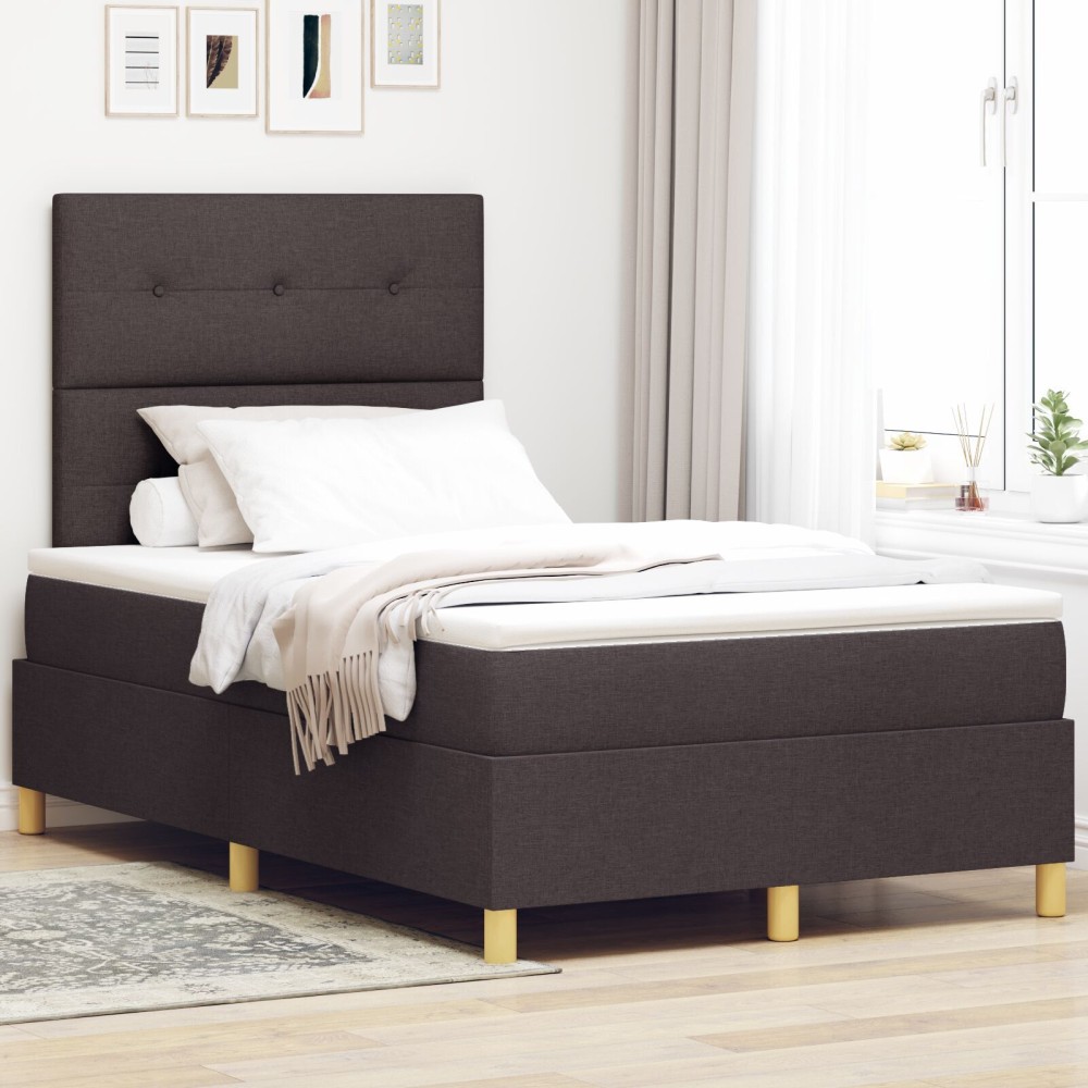 vidaXL Pat cu arcuri cu saltea Maro închis 120 x 200 cm țesătură