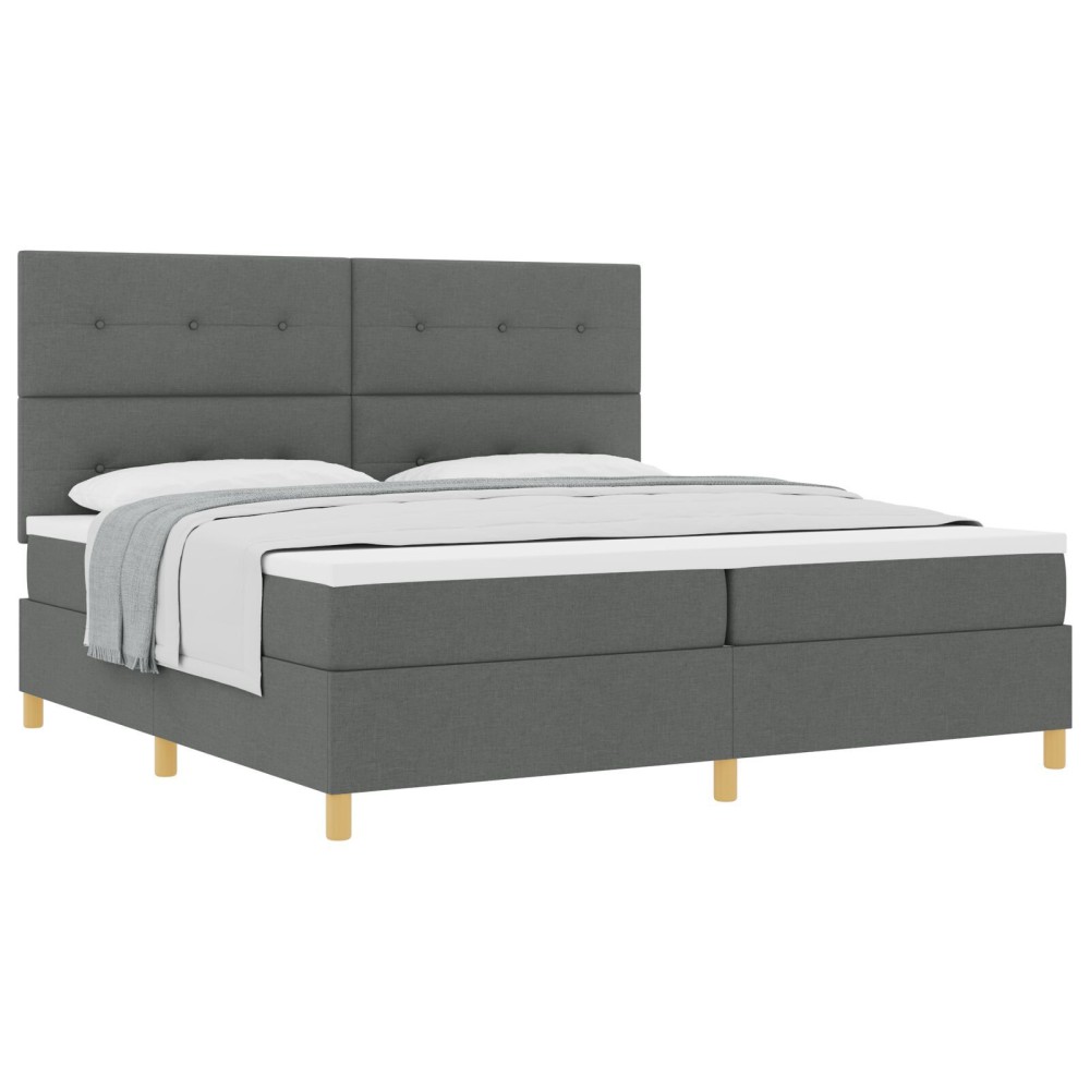 vidaXL Pat cu arcuri cu saltea Gri închis 200 x 200 cm țesătură
