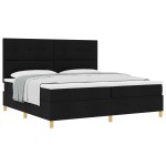 vidaXL Pat cu arcuri cu saltea Negru 200 x 200 cm țesătură vidaXL Pat cu arcuri cu saltea Negru 200 x 200 cm țesătură