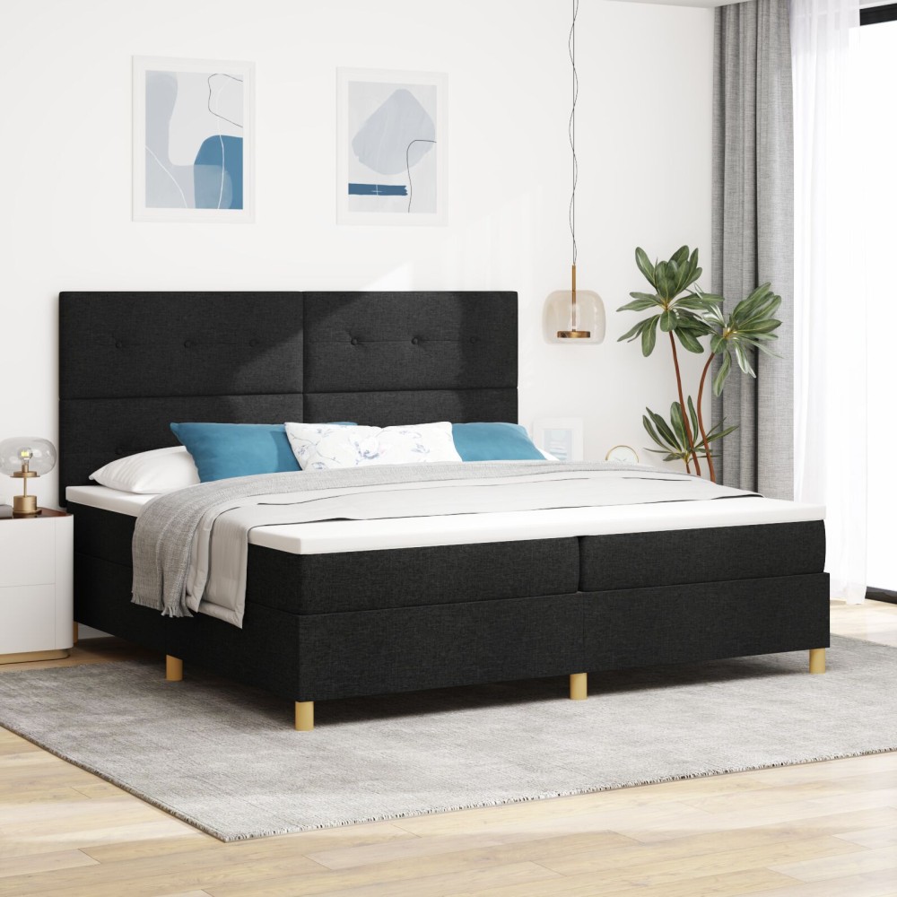 vidaXL Pat cu arcuri cu saltea Negru 200 x 200 cm țesătură