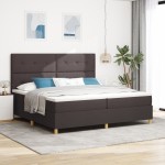 vidaXL Pat cu arcuri cu saltea Maro închis 200 x 200 cm țesătură vidaXL Pat cu arcuri cu saltea Maro închis 200 x 200 cm țesătură