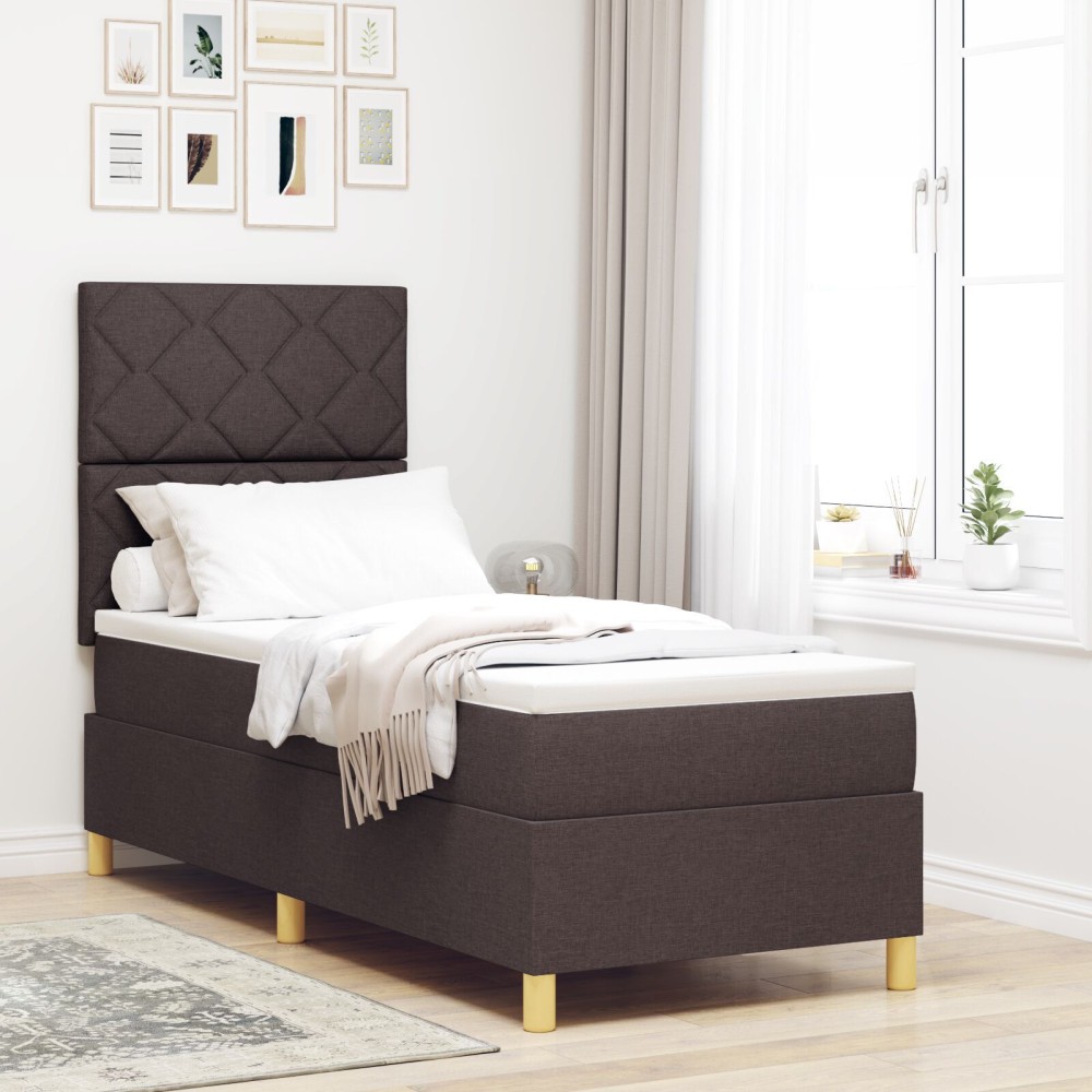 vidaXL Pat cu arcuri cu saltea Maro închis 80 x 200 cm țesătură