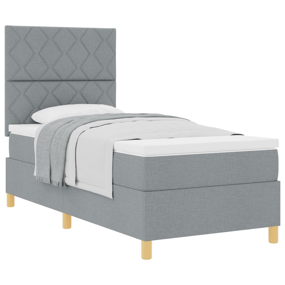 vidaXL Pat cu arcuri cu saltea Gri deschis 90 x 190 cm țesătură