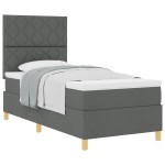 vidaXL Pat cu arcuri cu saltea Gri închis 90 x 200 cm țesătură vidaXL Pat cu arcuri cu saltea Gri închis 90 x 200 cm țesătură
