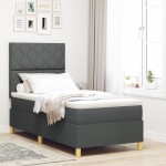vidaXL Pat cu arcuri cu saltea Gri închis 90 x 200 cm țesătură vidaXL Pat cu arcuri cu saltea Gri închis 90 x 200 cm țesătură