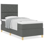 vidaXL Pat cu arcuri cu saltea Gri închis 90 x 200 cm țesătură vidaXL Pat cu arcuri cu saltea Gri închis 90 x 200 cm țesătură