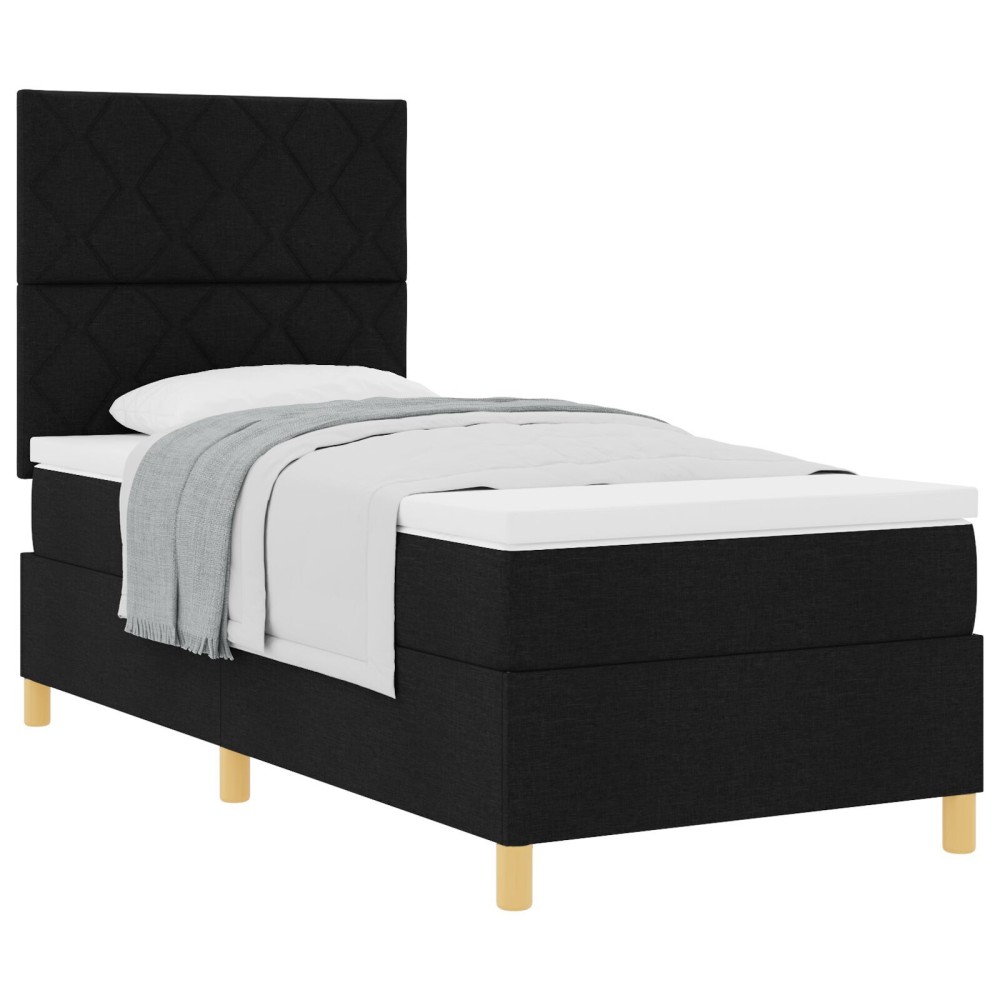 vidaXL Pat cu arcuri cu saltea Negru 100 x 200 cm țesătură
