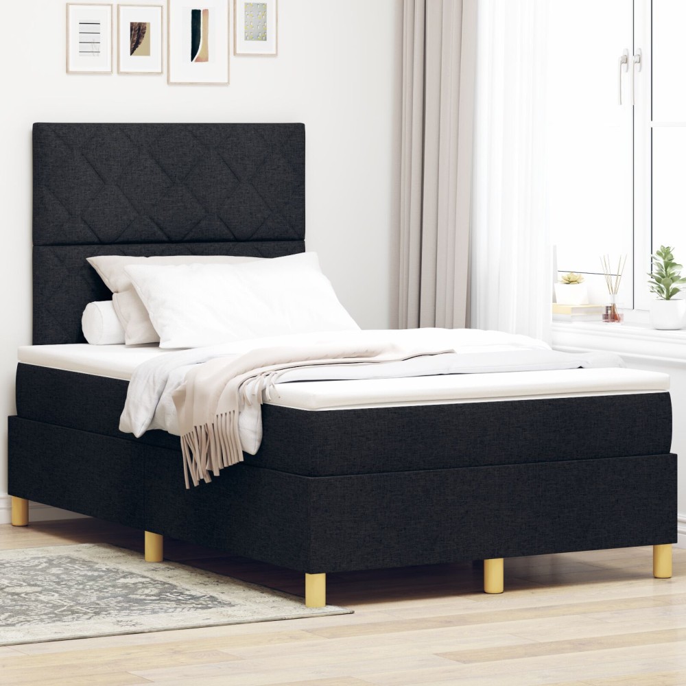 vidaXL Pat cu arcuri cu saltea Negru 120 x 190 cm țesătură