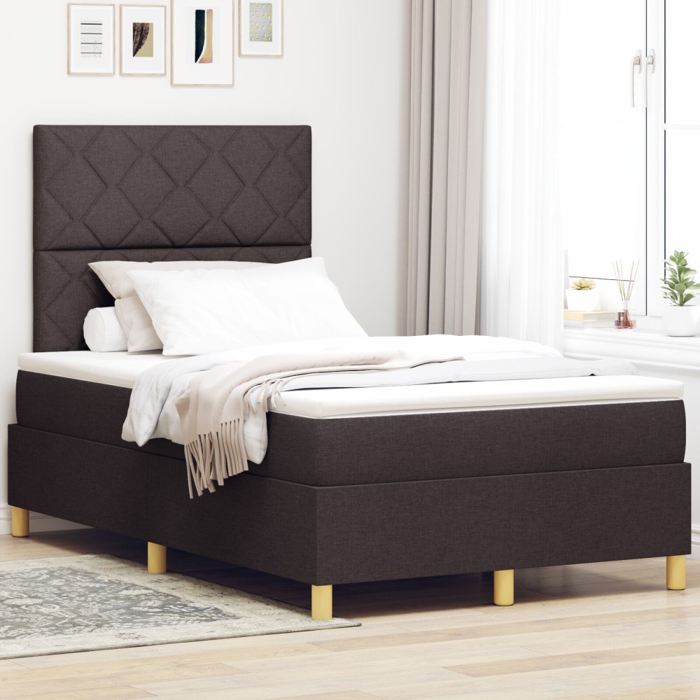 vidaXL Pat cu arcuri cu saltea Maro închis 120 x 200 cm țesătură
