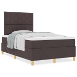 vidaXL Pat cu arcuri cu saltea Maro închis 120 x 200 cm țesătură vidaXL Pat cu arcuri cu saltea Maro închis 120 x 200 cm țesătură