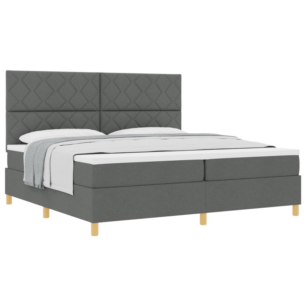 vidaXL Pat cu arcuri cu saltea Gri închis 200 x 200 cm țesătură