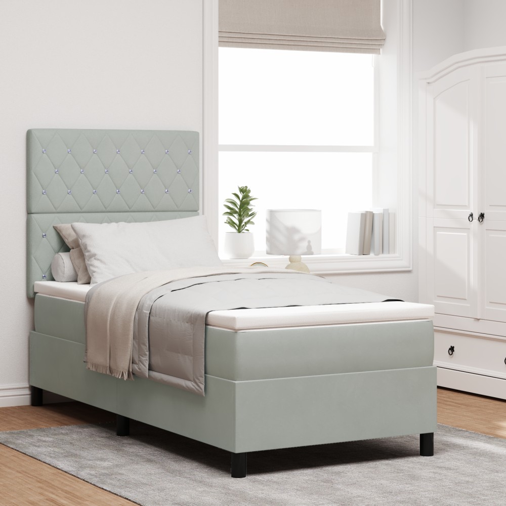 Pat cu saltea Box Spring vidaXL Gri deschis 100x200 cm Catifea