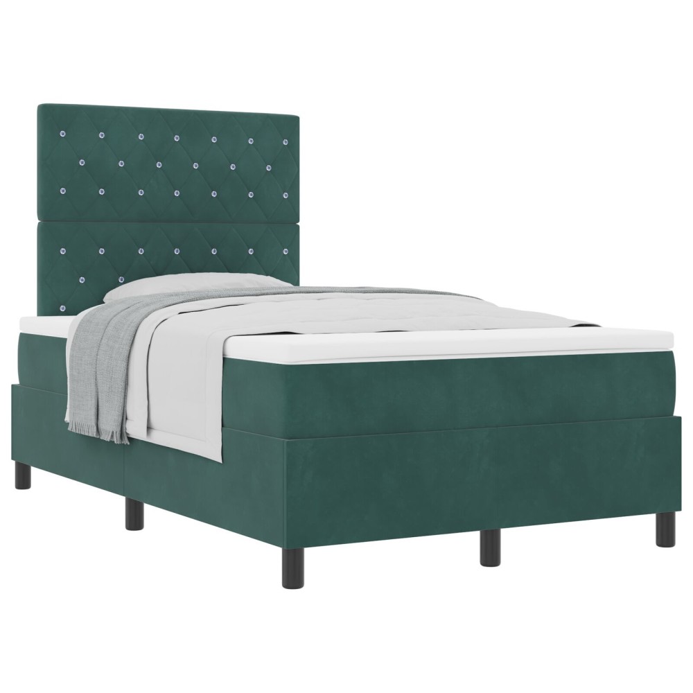 vidaXL Pat cu arcuri cu saltea Verde închis 120 x 190 cm Catifea