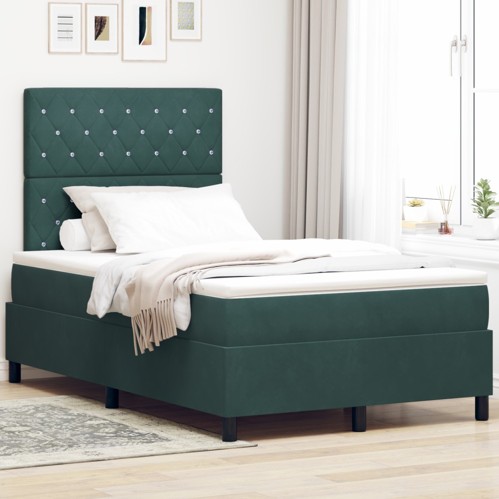 vidaXL Pat cu arcuri cu saltea Verde închis 120 x 200 cm Catifea