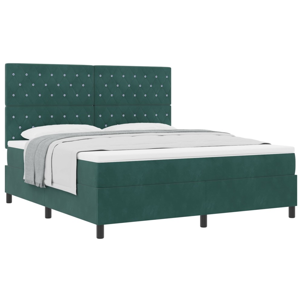 vidaXL Pat cu arcuri cu saltea Verde închis 180 x 200 cm Catifea