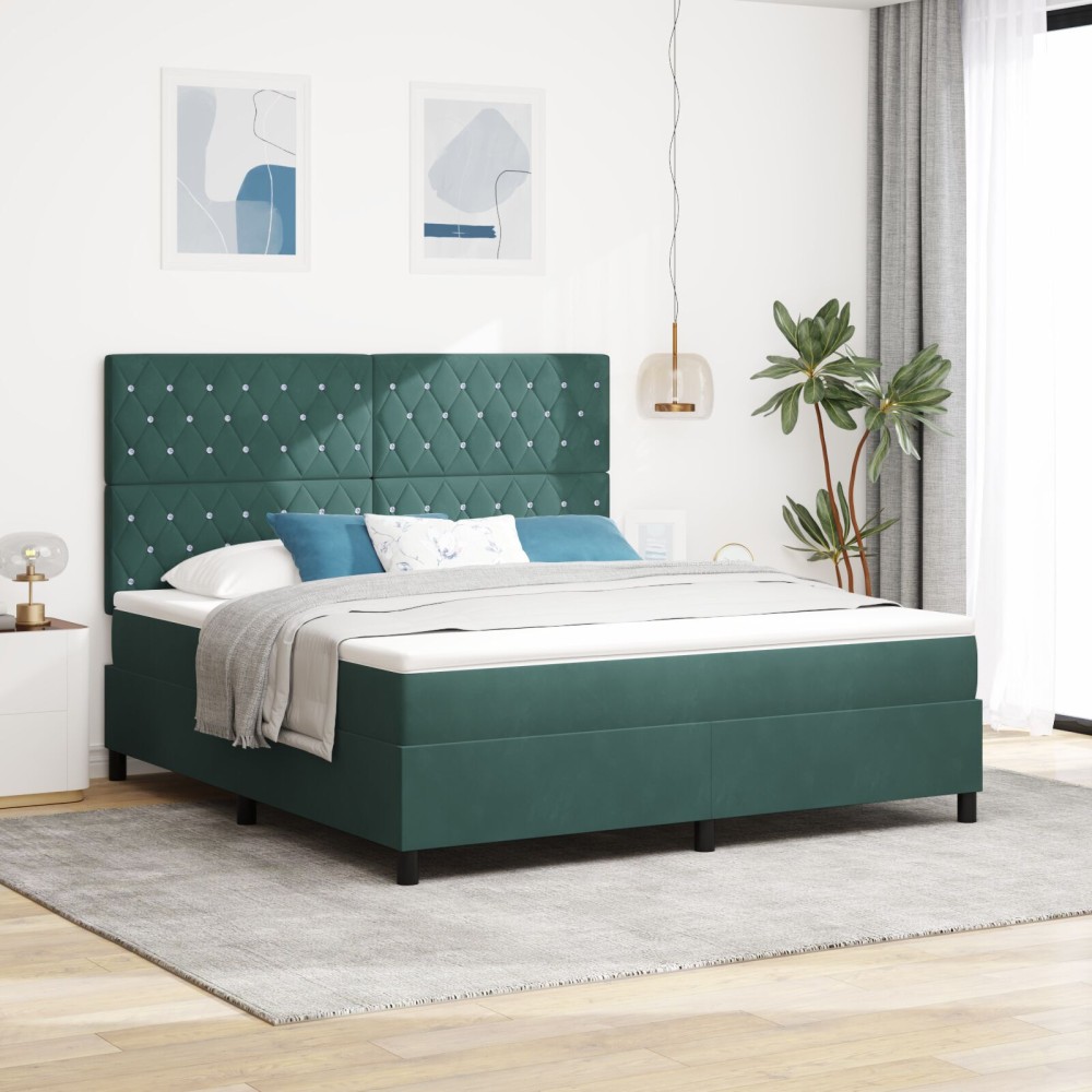 vidaXL Pat cu arcuri cu saltea Verde închis 180 x 200 cm Catifea