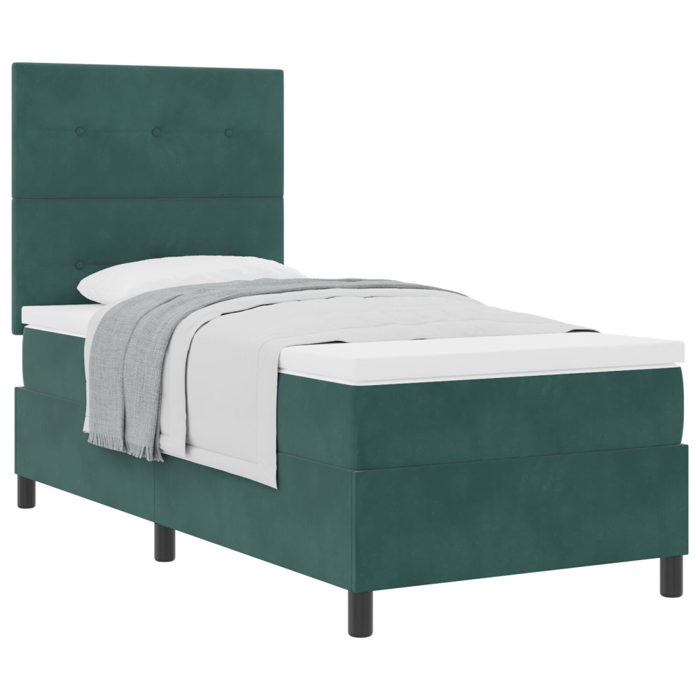 vidaXL Pat cu arcuri cu saltea Verde închis 90 x 190 cm Catifea