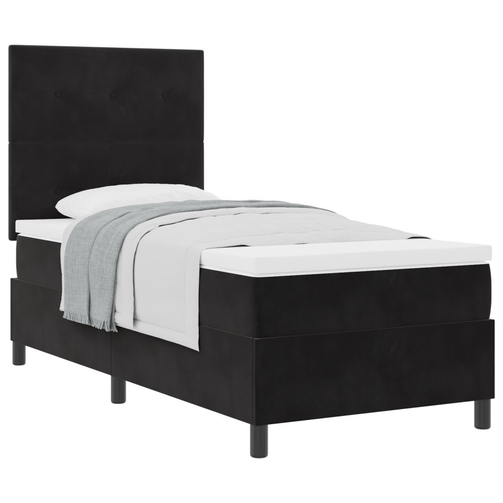 Pat cu saltea Box Spring vidaXL Negru 90x200 cm Catifea