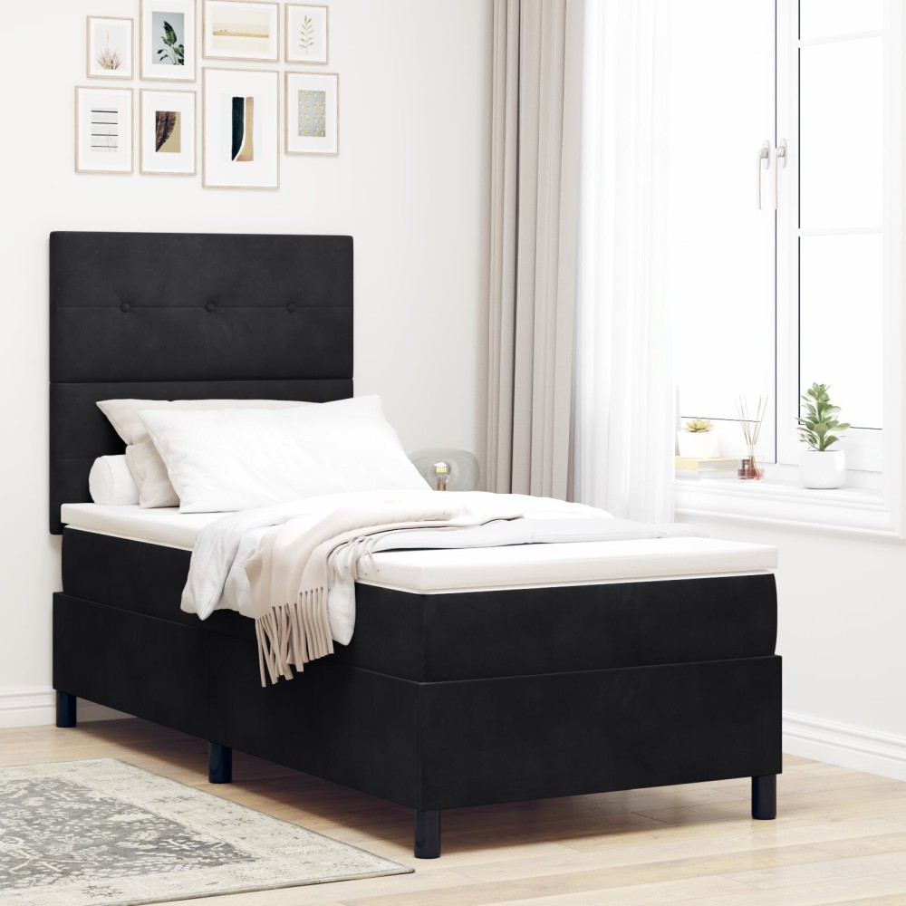 Pat cu saltea Box Spring vidaXL Negru 90x200 cm Catifea