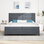 vidaXL Pat cu arcuri cu saltea Gri închis 200 x 200 cm Catifea vidaXL Pat cu arcuri cu saltea Gri închis 200 x 200 cm Catifea