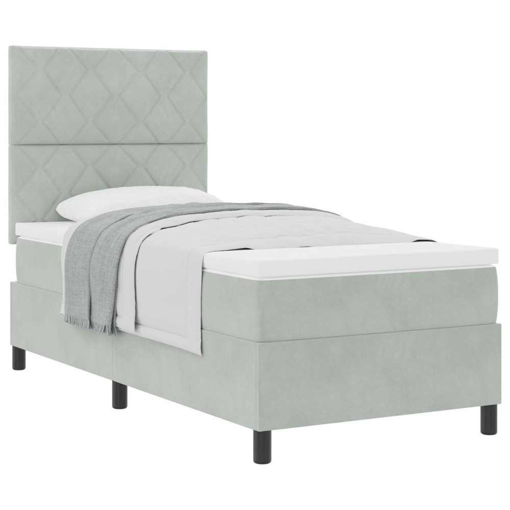 Pat Box Spring vidaXL cu Saltea Gri Deschis 90x200 cm Catifea