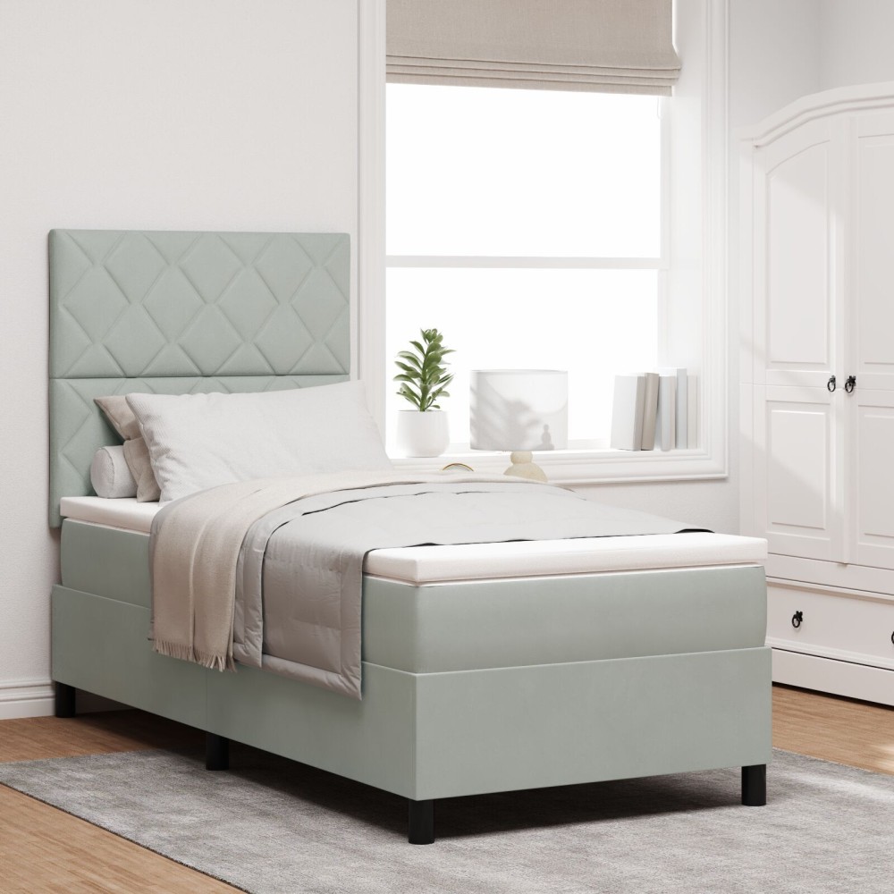 Pat Box Spring vidaXL cu Saltea Gri Deschis 90x200 cm Catifea