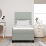 Pat Box Spring vidaXL cu Saltea Gri Deschis 90x200 cm Catifea Pat Box Spring vidaXL cu Saltea Gri Deschis 90x200 cm Catifea