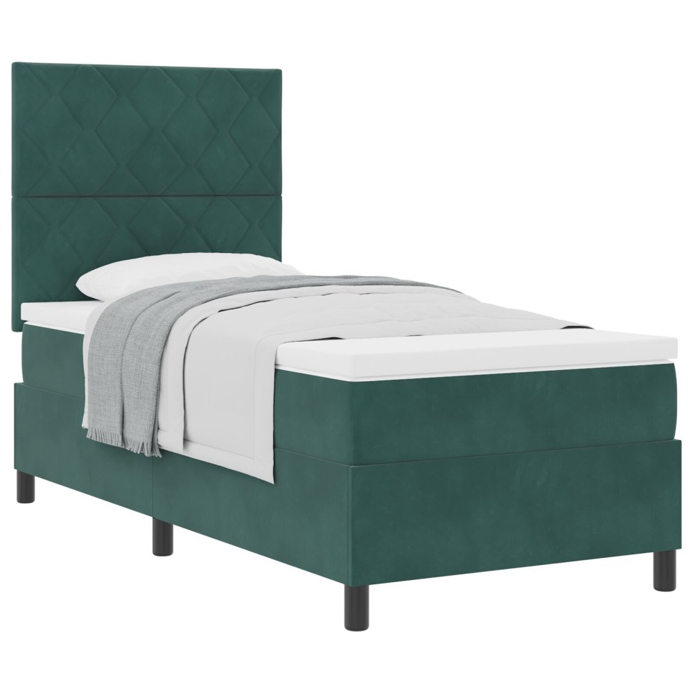 Pat cu arcuri vidaXL și saltea Verde închis 100x200 cm din catifea
