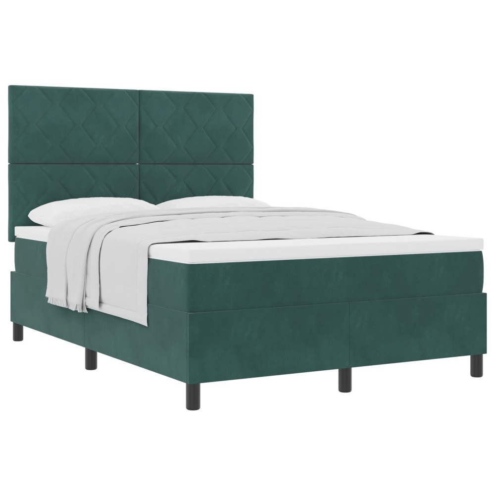 vidaXL Pat cu arcuri cu saltea Verde închis 140 x 190 cm Catifea