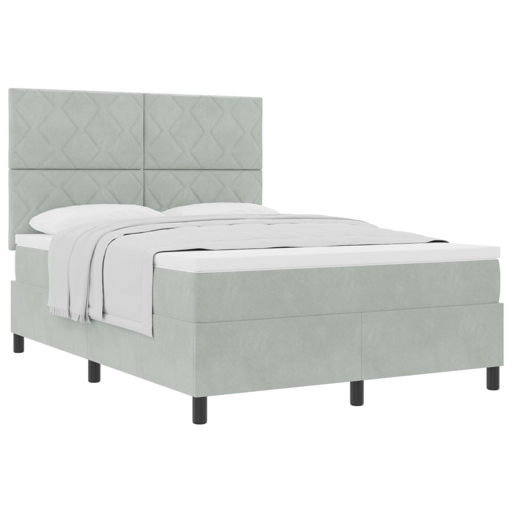 Pat Box Spring vidaXL cu Saltea Gri Deschis 160x200 cm Catifea