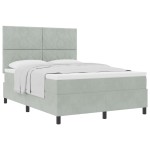 Pat Box Spring vidaXL cu Saltea Gri Deschis 160x200 cm Catifea Pat Box Spring vidaXL cu Saltea Gri Deschis 160x200 cm Catifea