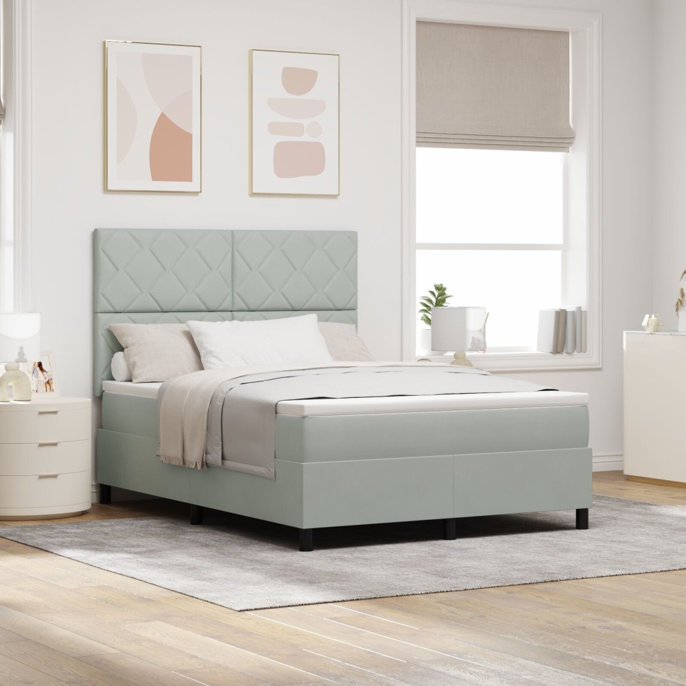 Pat Box Spring vidaXL cu Saltea Gri Deschis 160x200 cm Catifea