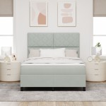 Pat Box Spring vidaXL cu Saltea Gri Deschis 160x200 cm Catifea Pat Box Spring vidaXL cu Saltea Gri Deschis 160x200 cm Catifea