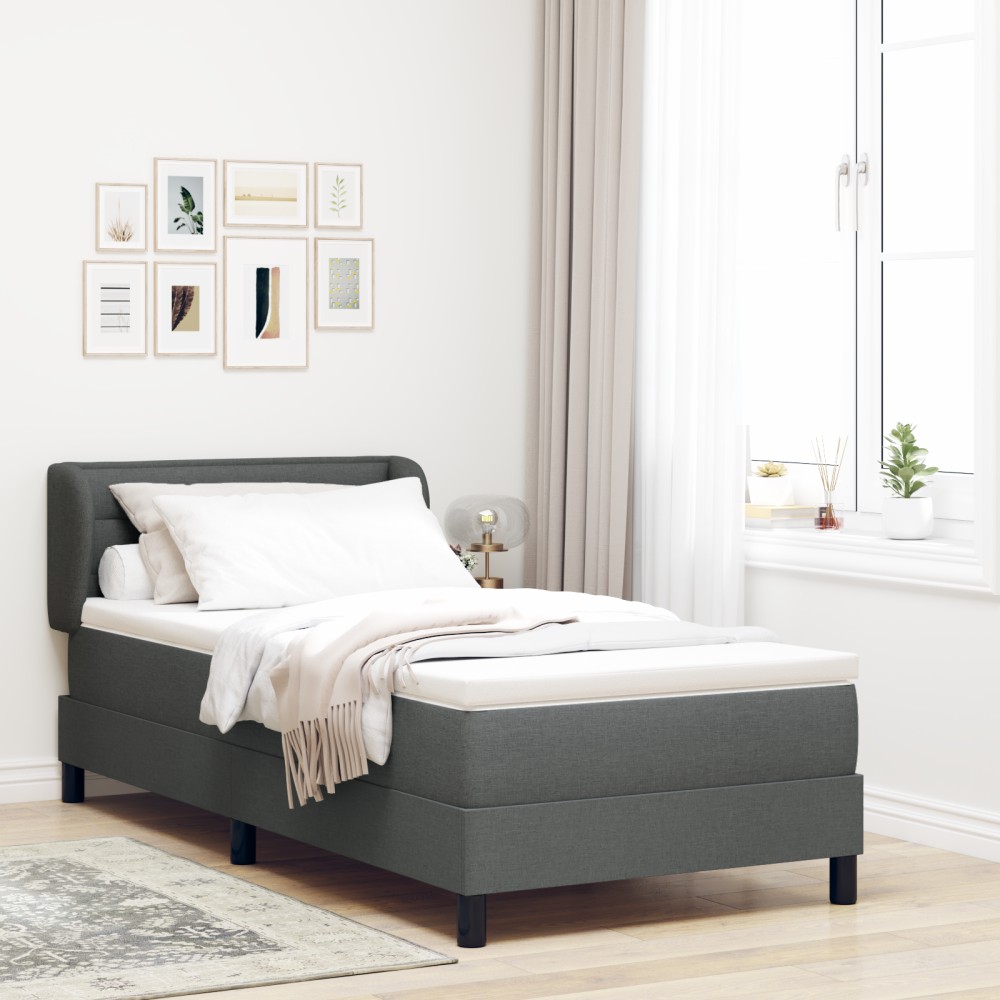 Pat Box Spring vidaXL cu Saltea Gri Închis 100x200 cm Fabric