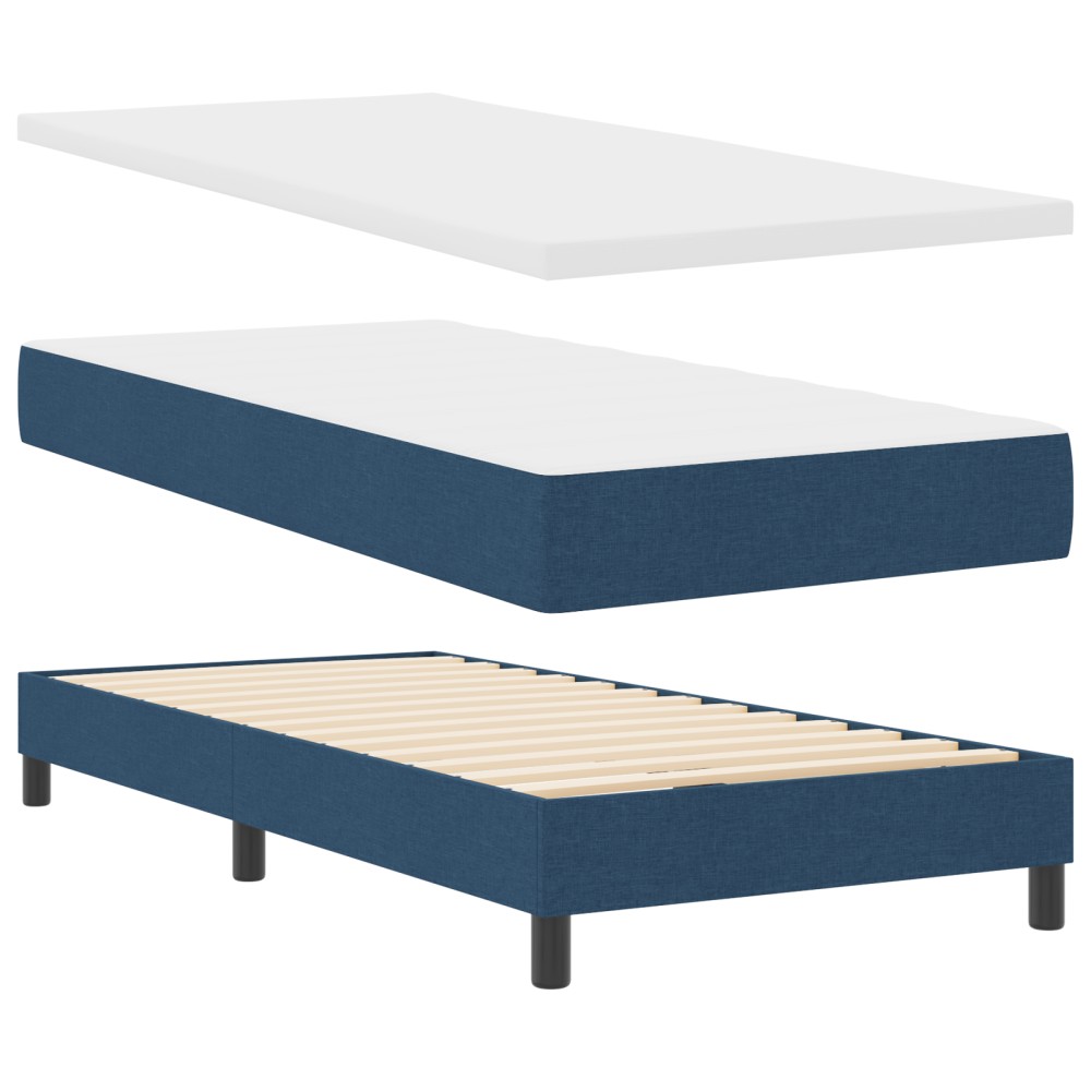 Patchwork Box Spring cu Saltea Albastră 100x200 cm din Țesătură
