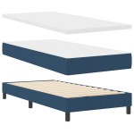 Patchwork Box Spring cu Saltea Albastră 100x200 cm din Țesătură Patchwork Box Spring cu Saltea Albastră 100x200 cm din Țesătură