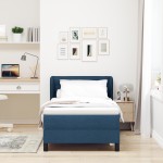 Patchwork Box Spring cu Saltea Albastră 100x200 cm din Țesătură Patchwork Box Spring cu Saltea Albastră 100x200 cm din Țesătură